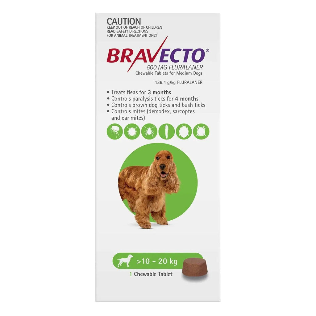 BRAVECTO Chews For Medium Dogs 10-20KG Green - Sparklet