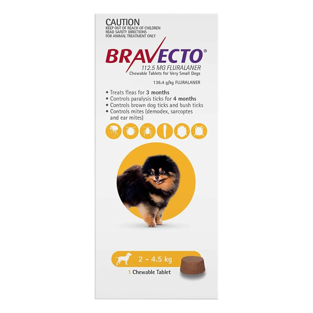 BRAVECTO Chews For Very Small Dogs 2-4.5KG Yellow - Sparklet