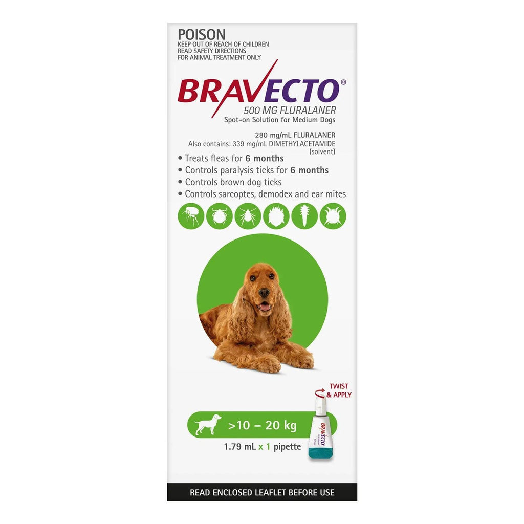 BRAVECTO Spot On For Medium Dogs 10 - 20 KG Green - Sparklet