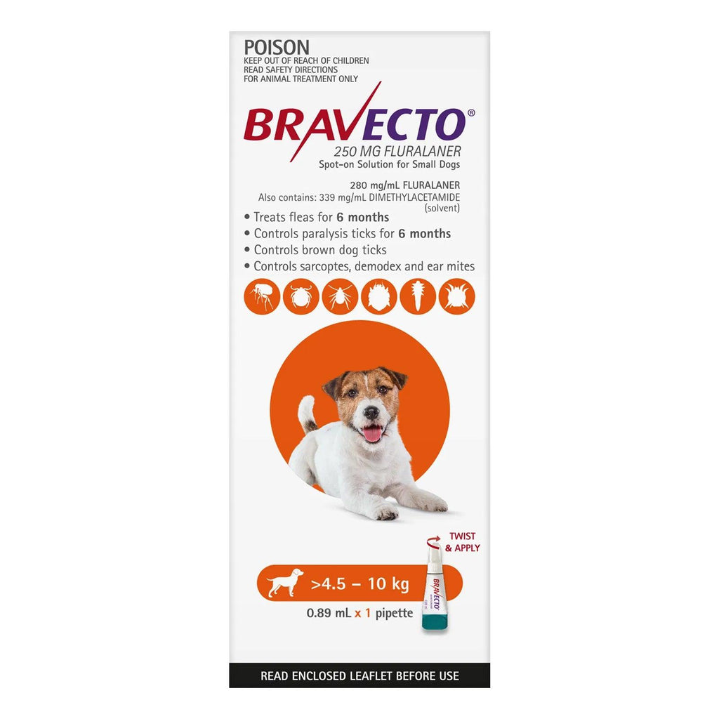 BRAVECTO Spot On For Small Dogs 4.5-10 KG Orange - Sparklet