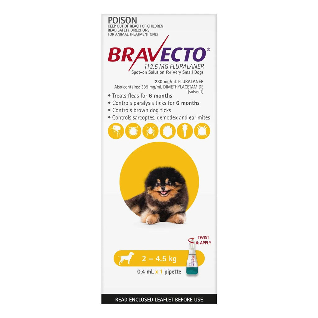 BRAVECTO Spot On For Very Small Dogs 2 - 4.5 KG Yellow - Sparklet