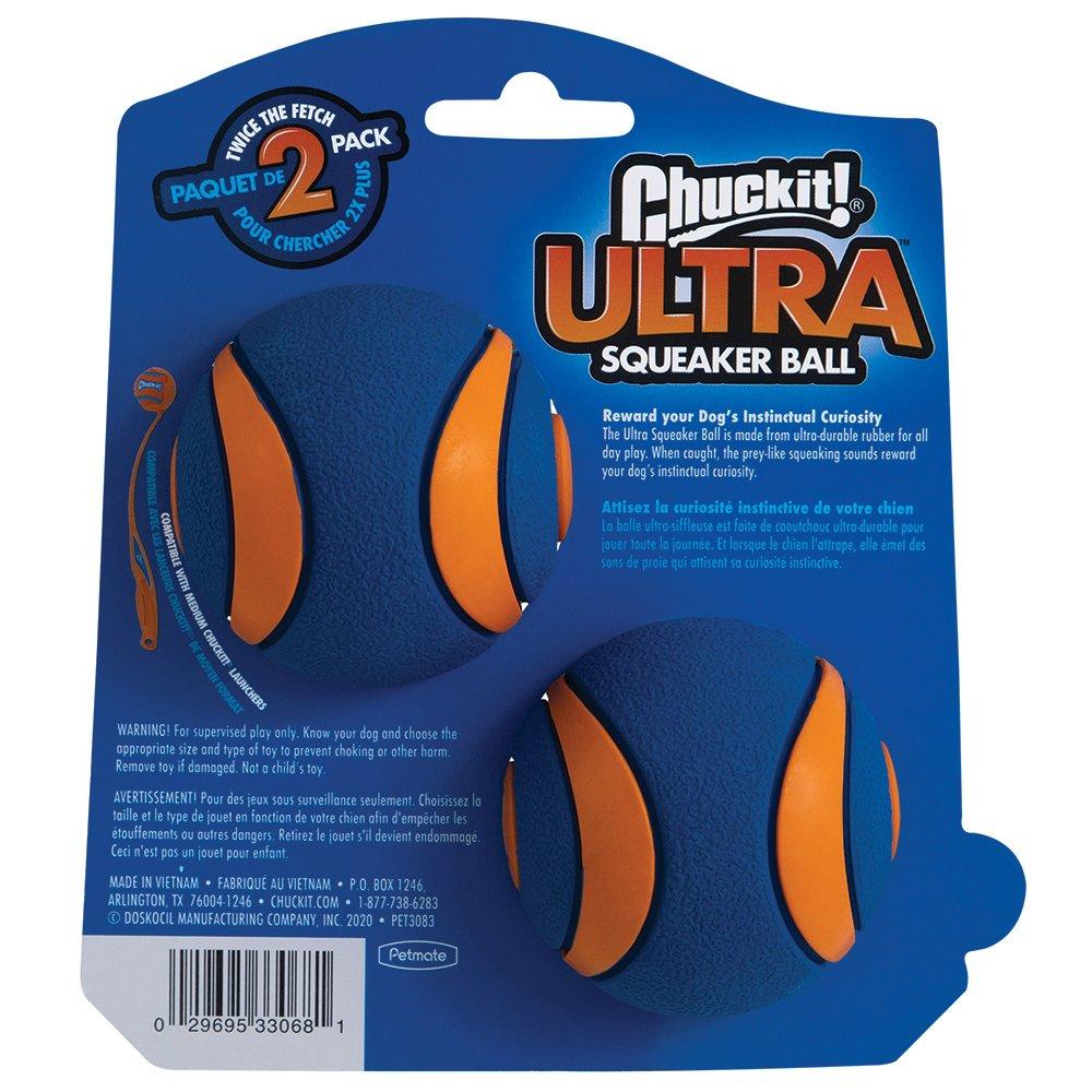 CHUCKIT! Ultra Squeaker Ball For Dogs Medium 6cm (2 Pack) - Sparklet