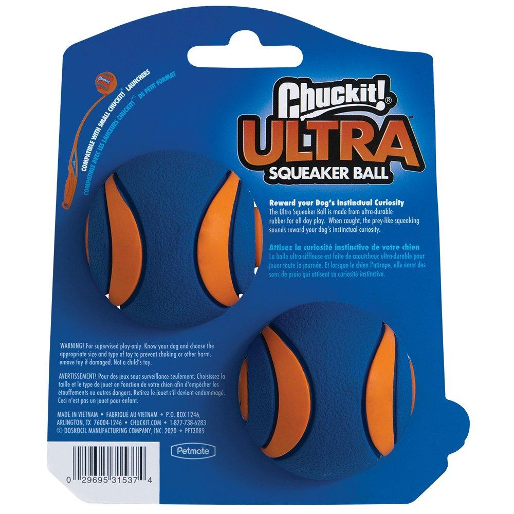 CHUCKIT! Ultra Squeaker Ball For Dogs Small 5cm (2 Pack) - Sparklet