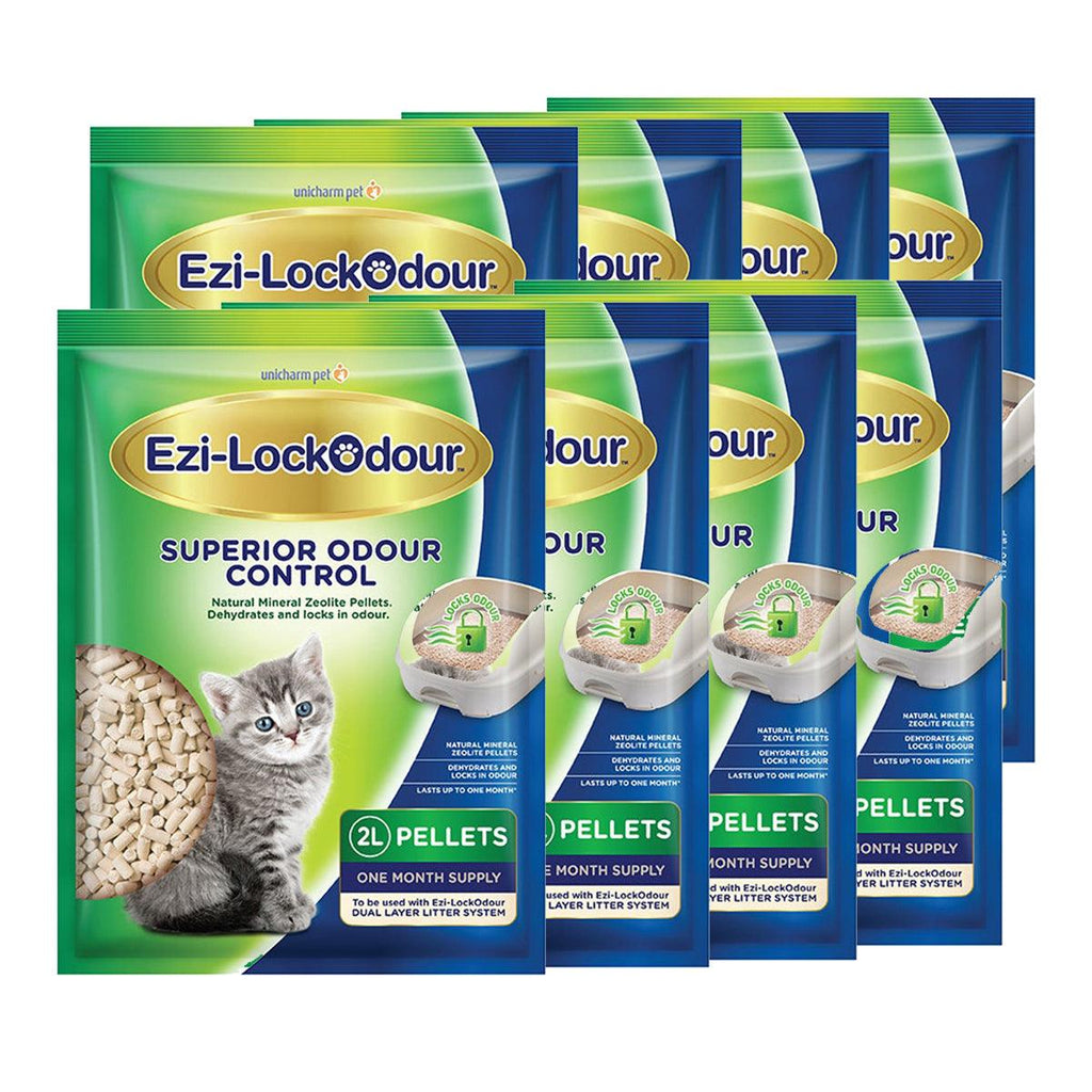 EZI-LOCKODOUR Cat Litter Natural Mineral Zeolite Pellets 8 pack 16L Total