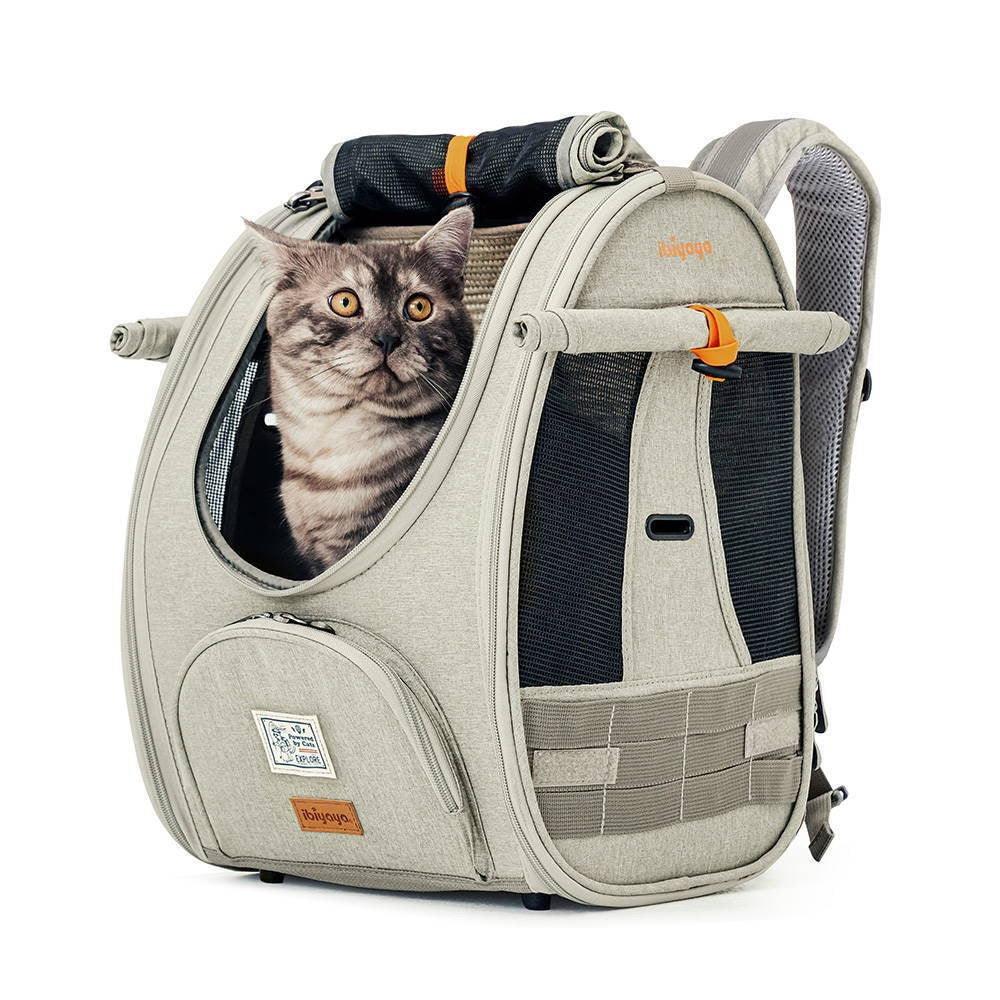 IBIYAYA Adventure Cat & Small Dog Carrier Backpack (Grey-Green) - Sparklet