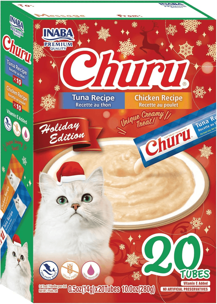 INABA Churu Holiday Edition Tuna & Chicken Cat Treats Variety Box (20 Tubes x 14 g) - Sparklet