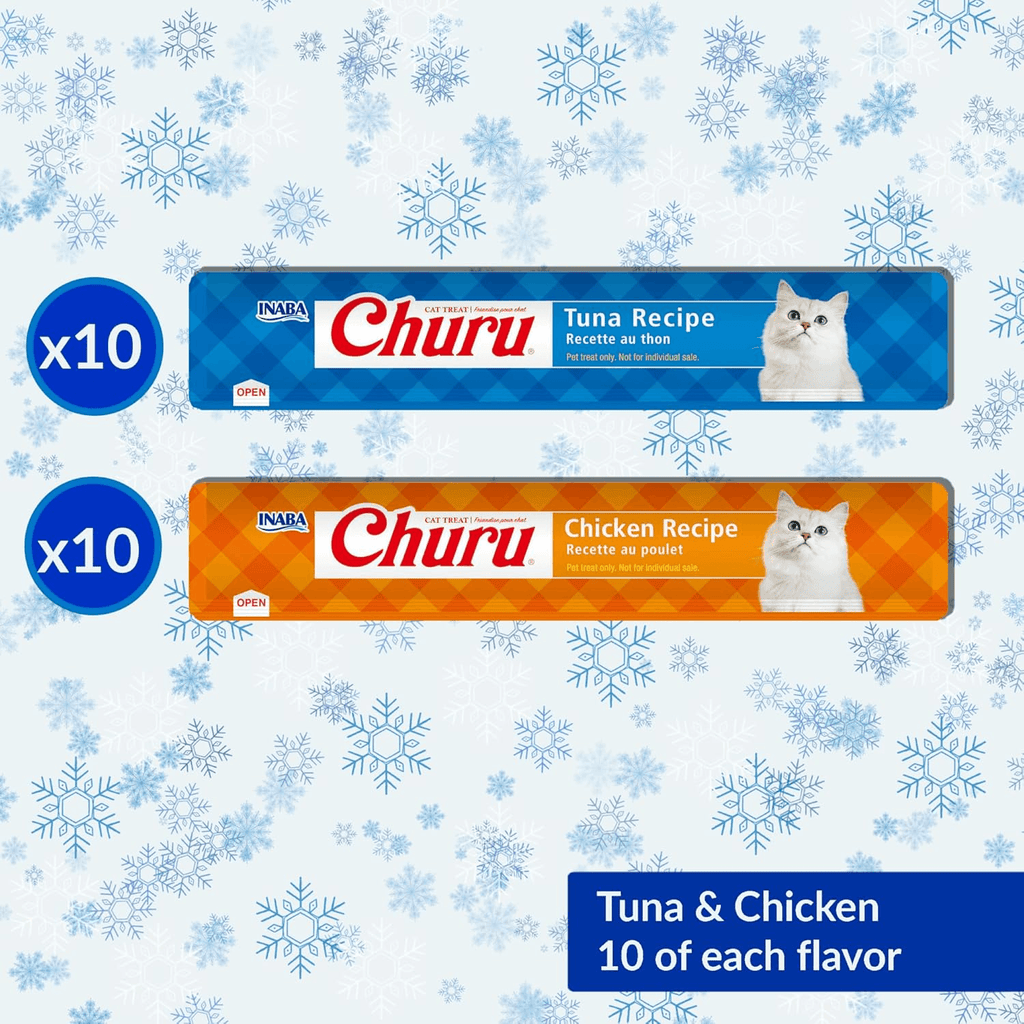 INABA Churu Holiday Edition Tuna & Chicken Cat Treats Variety Box (20 Tubes x 14 g) - Sparklet