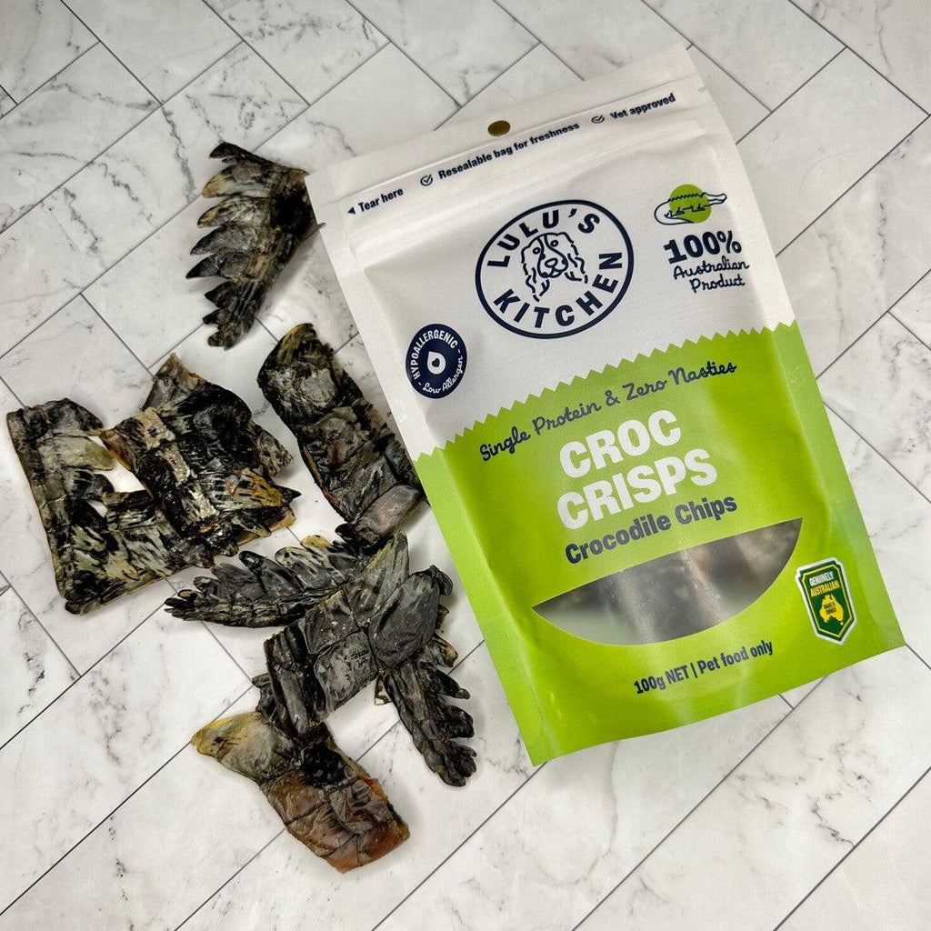 LULU'S KITCHEN Dog Treats Croc Crisps - Crocodile Chips 100G - Sparklet