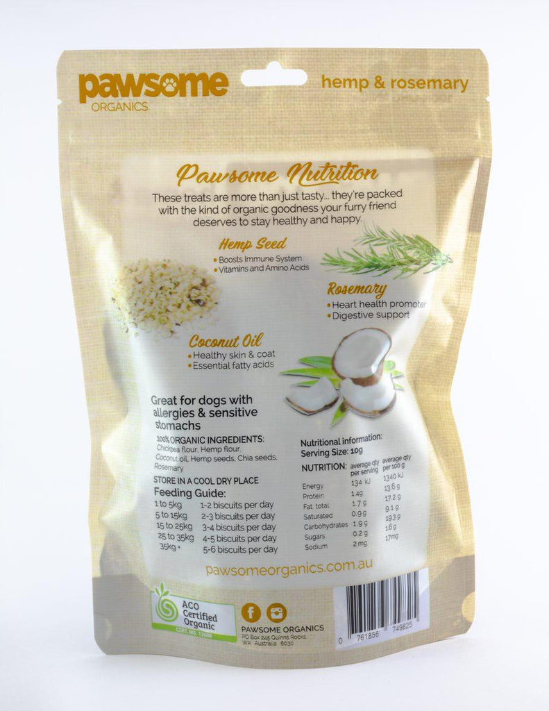 PAWSOME ORGANICS Certified Organic Hemp and Rosemary Dog Treats 200G - Sparklet