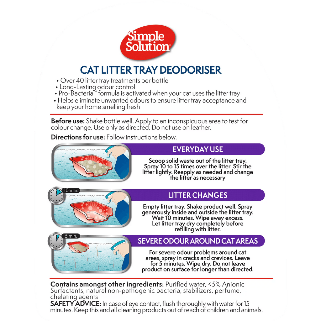 SIMPLE SOLUTION Cat Litter Tray Deodoriser 500ml - Sparklet