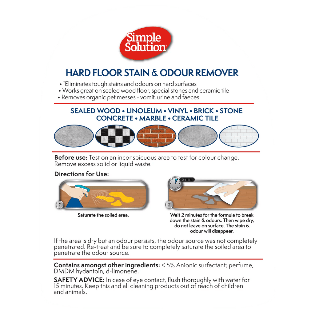 SIMPLE SOLUTION Hard Floor Stain & Odour Remover 750ml - Sparklet