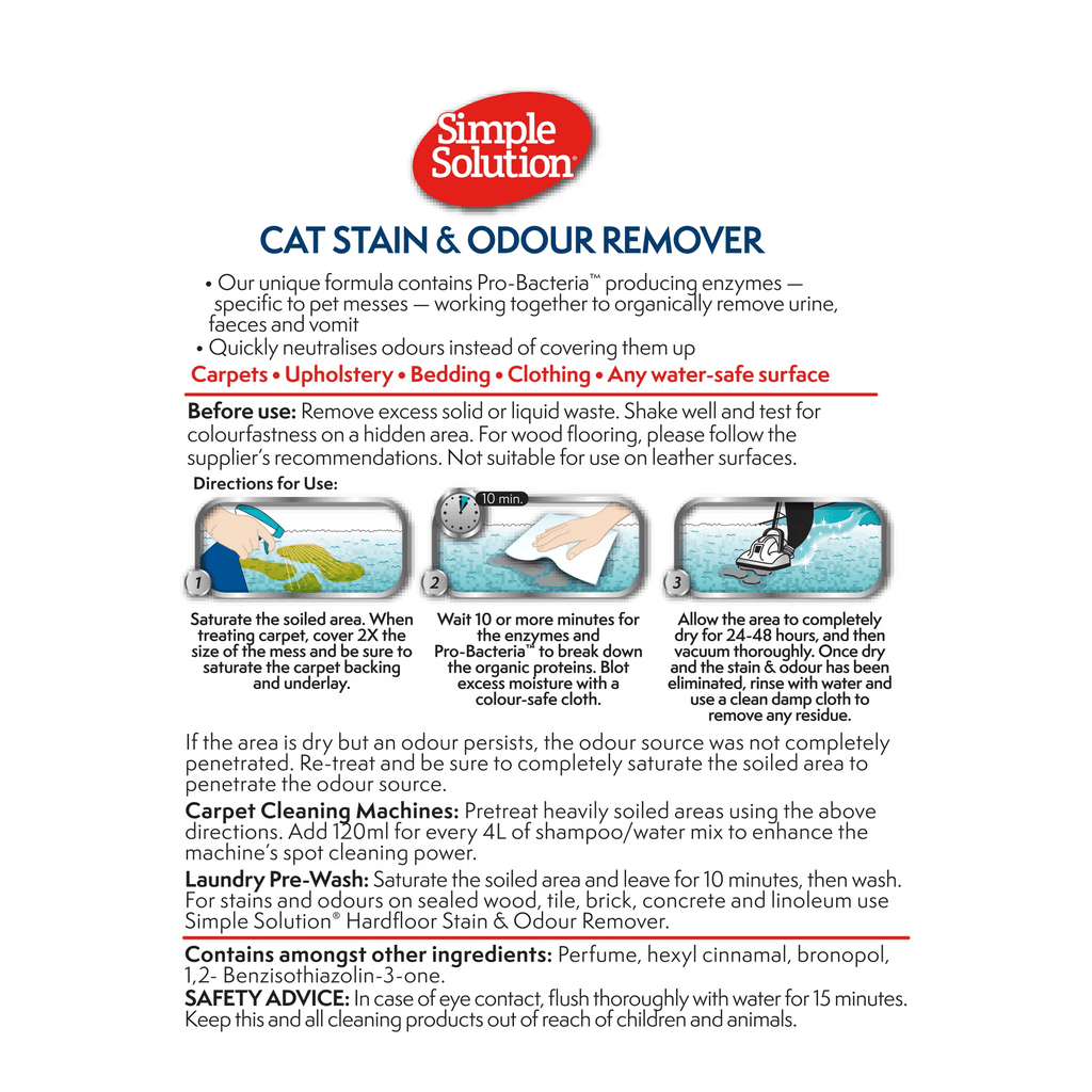 SIMPLE SOLUTION Stain & Odour Remover for Cats 750ml - Sparklet