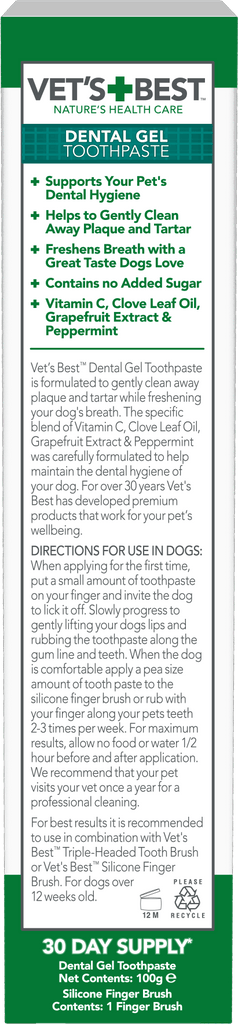 VET'S BEST Dental Gel Toothpaste for Dogs (Finger Brush Included) 100g - Sparklet