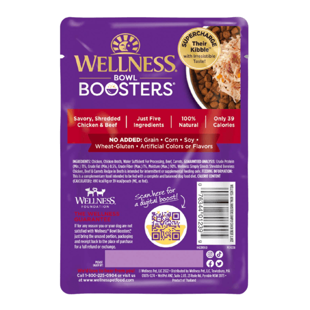 WELLNESS Bowl Booster Simply Shreds Wet Dog Food Chicken, Beef & Carrots 79GX12 - Sparklet