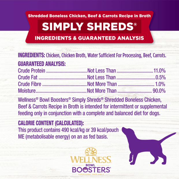 WELLNESS Bowl Booster Simply Shreds Wet Dog Food Chicken, Beef & Carrots 79GX12 - Sparklet