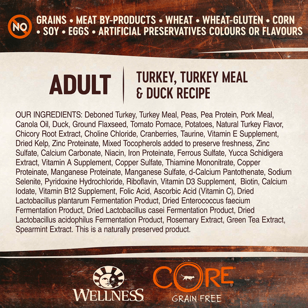 WELLNESS CORE Grain Free Turkey & Duck Dry Cat Food 2.27KG - Sparklet