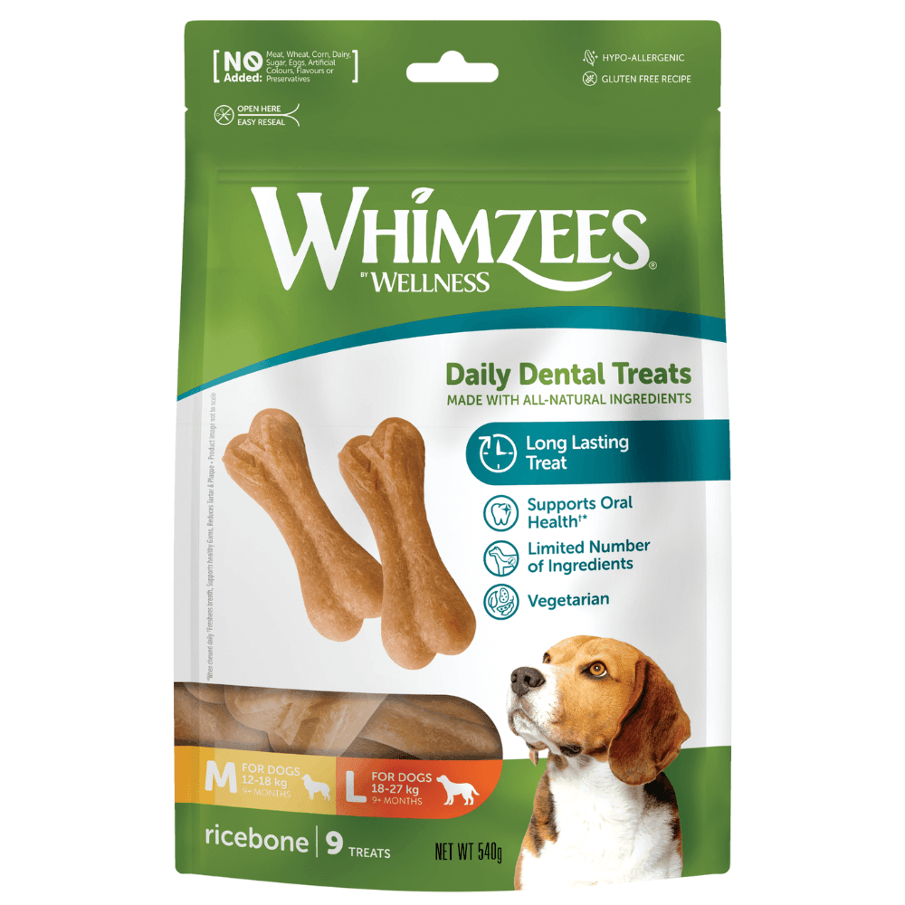 WHIMZEES Natural Daily Dental Ricebone Chews For Adult Dog M-L Breed (12-27KG) - Sparklet