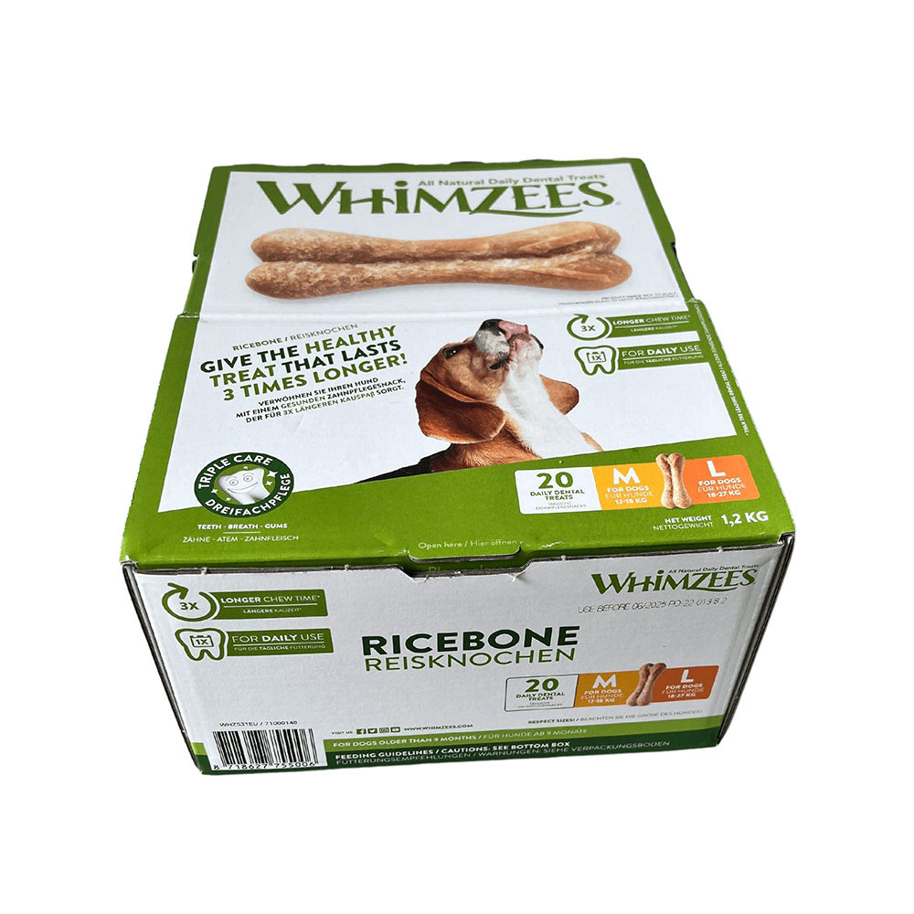 WHIMZEES Natural Daily Dental Ricebone Chews For Adult Dog M-L Breed (12-27KG) - Sparklet