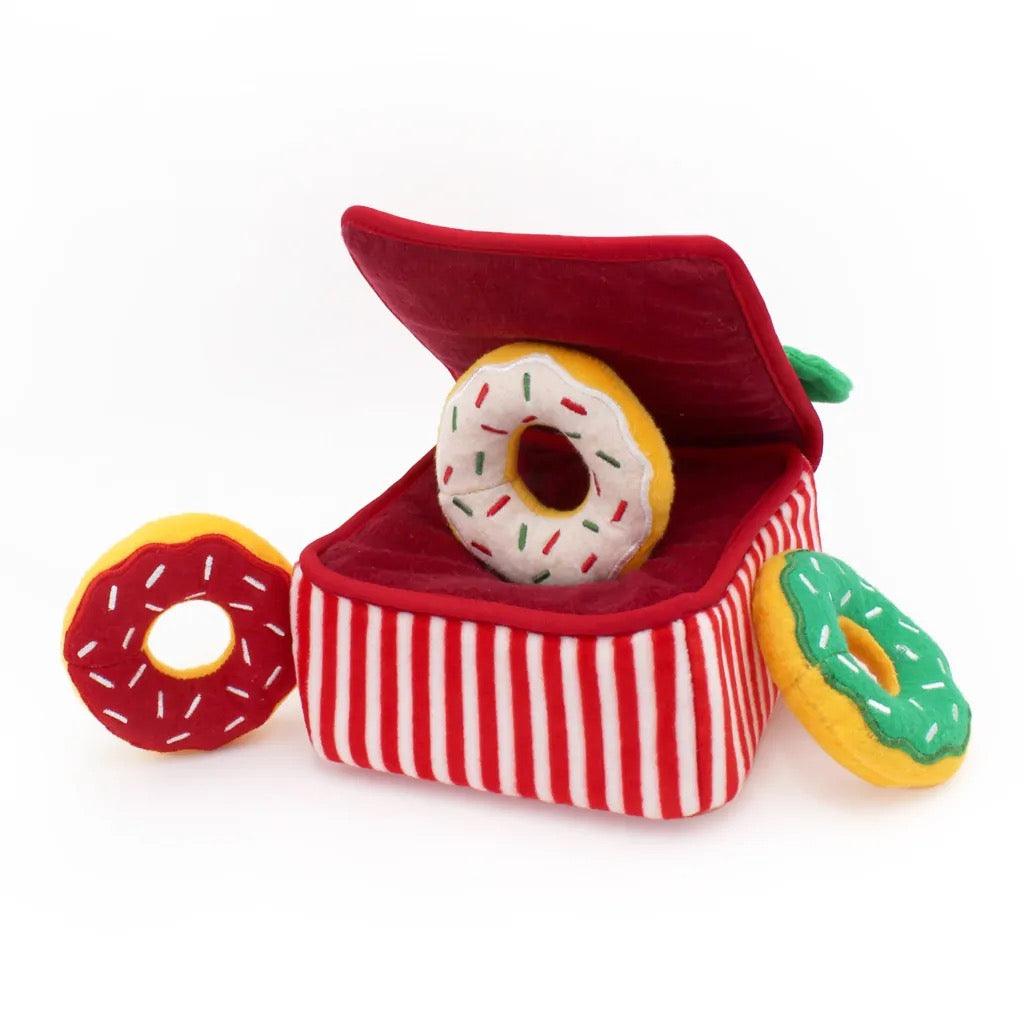 ZIPPY PAWS Holiday Zippy Burrow Donutz Box Dog Squeaking Toys - Sparklet