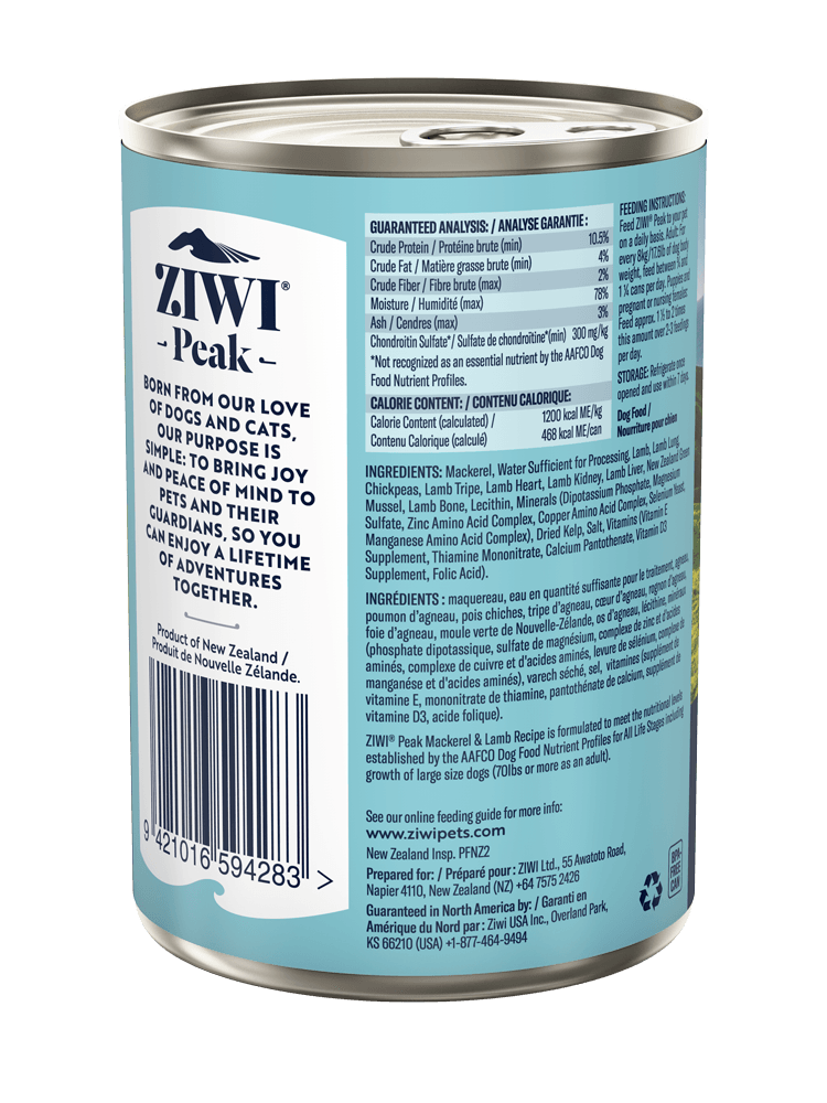 ZIWI PEAK Dog Dog Can Mackerel & Lamb 390G / 390G X 12 - Sparklet