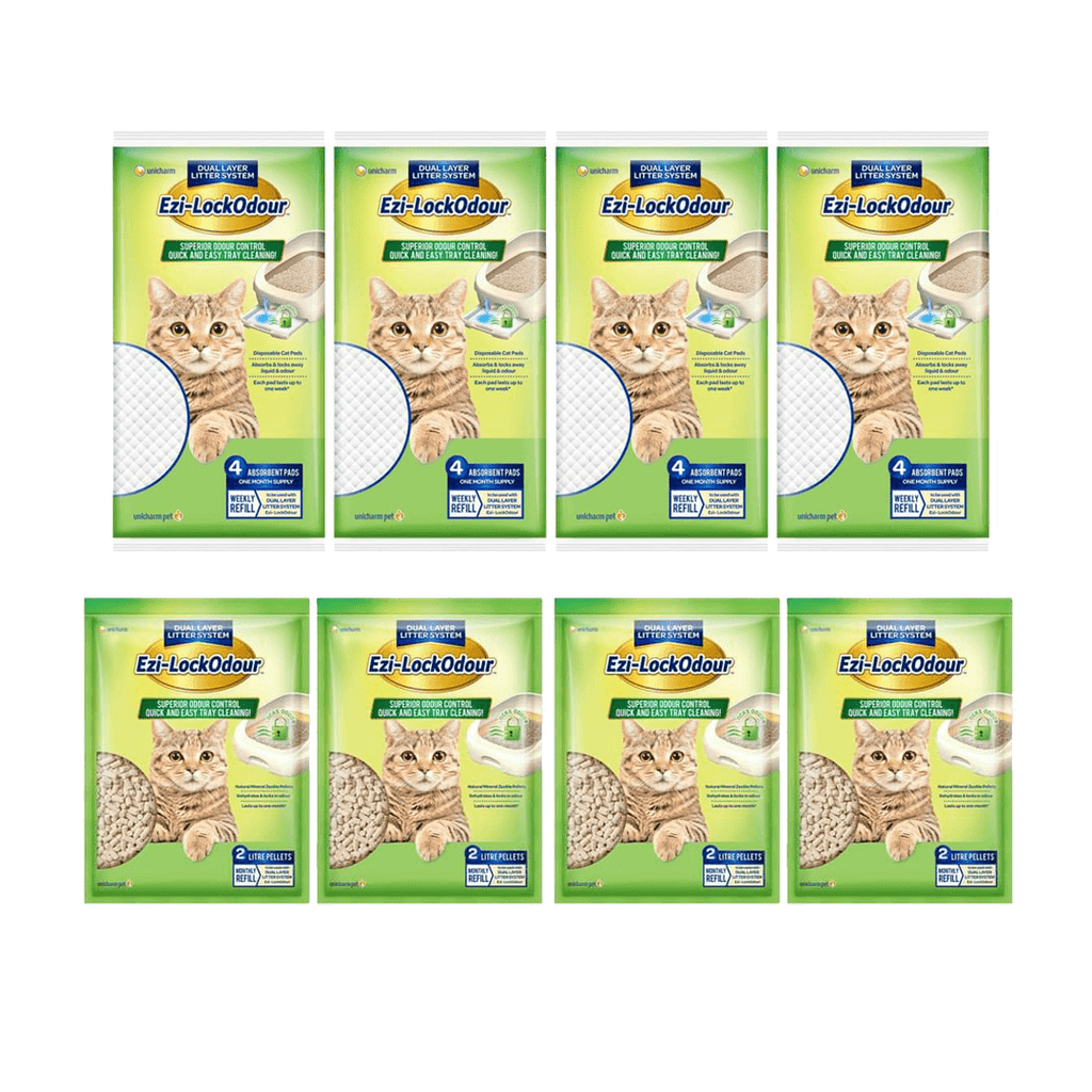 EZI-LOCKODOUR Bundle Absorbant Cat Pads X 4 Natural Mineral Zeolite Pellets 2L X 4 - Sparklet