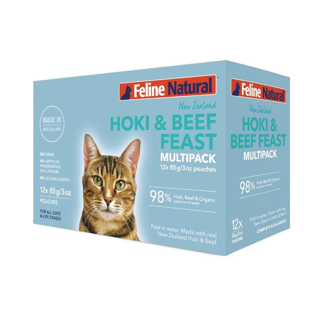 FELINE NATURAL (K9 Cat) Pouch Hoki & Beef Multipack (85g x 12) - Sparklet