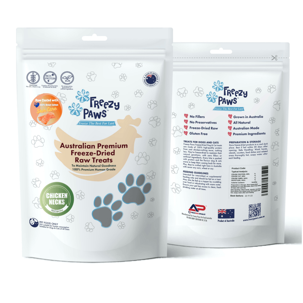 FREEZY PAWS Freeze Dried Salmon Coated Chicken Neck Raw - Sparklet