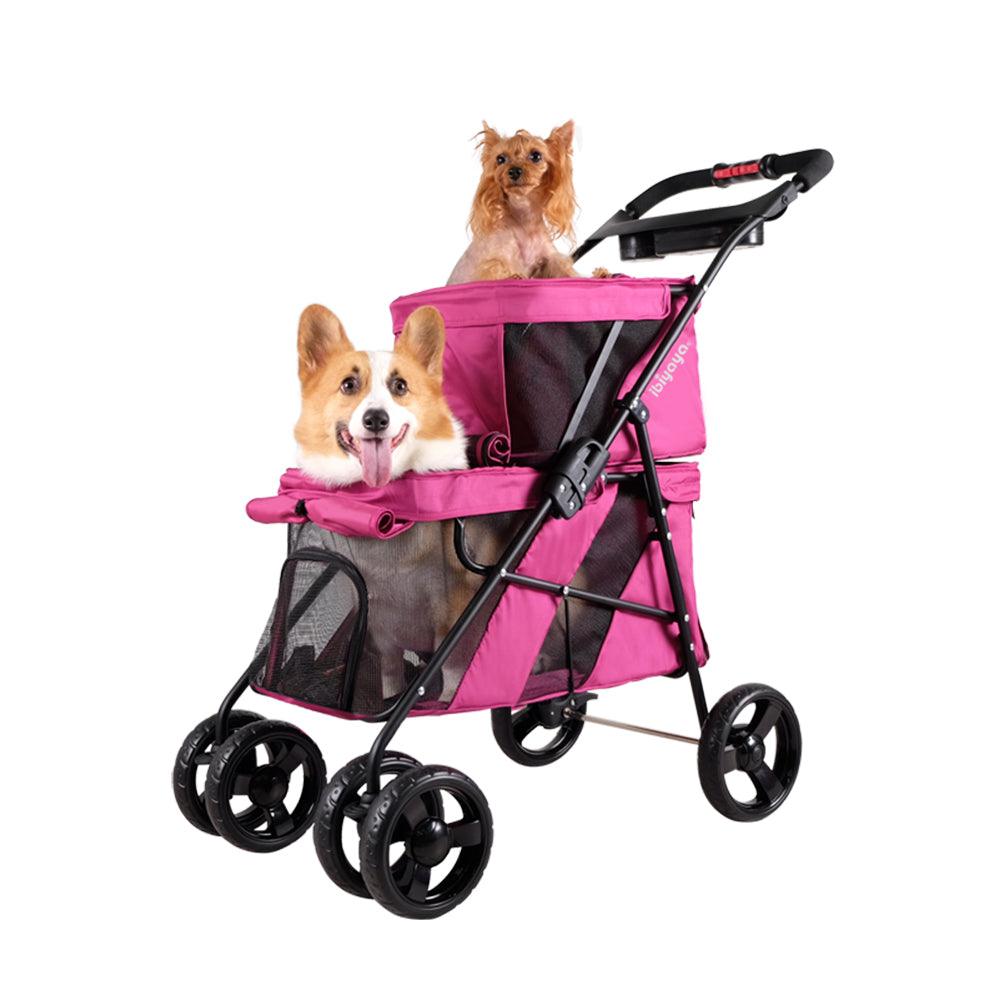 IBIYAYA Double Decker Pet Stroller for Multiple Pets - Red Violet - Sparklet