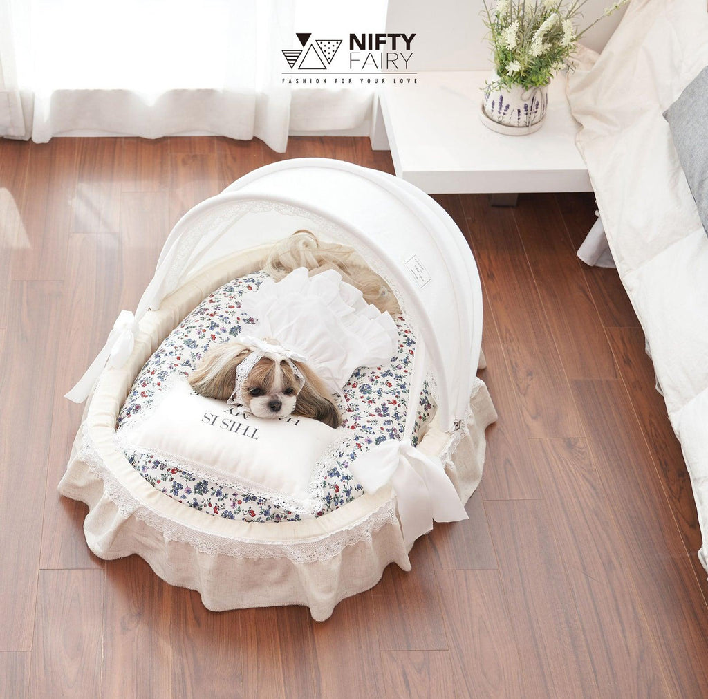 NIFTY FAIRY Four Season Removable & Washable Pet Cradle Bed - Beige Floral - Sparklet