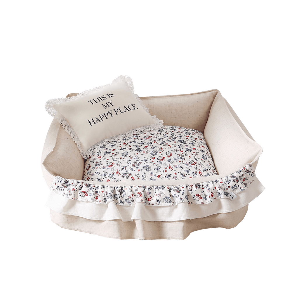 NIFTY FAIRY Premium Four Season Pet Bed with Pillow Medium -Beige Floral - Sparklet