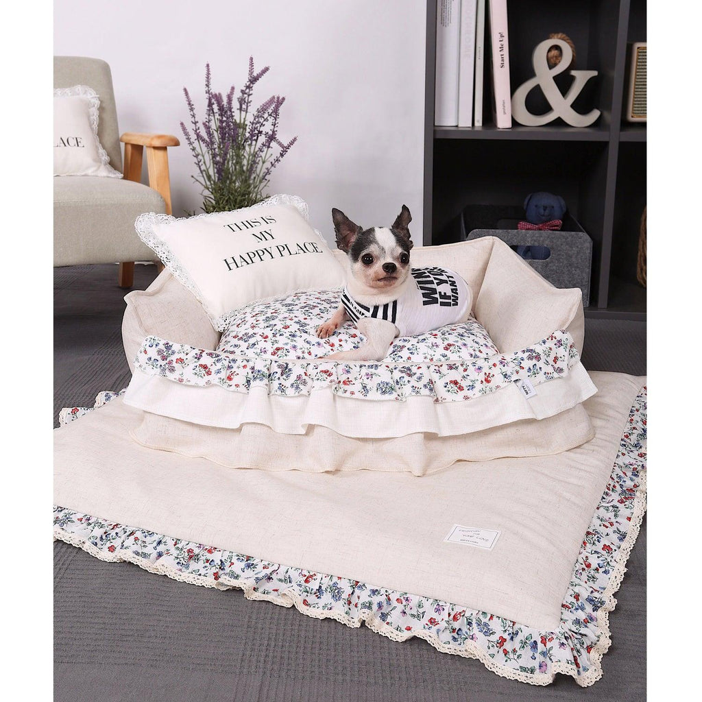 NIFTY FAIRY Premium Four Season Pet Bed with Pillow Medium -Beige Floral - Sparklet