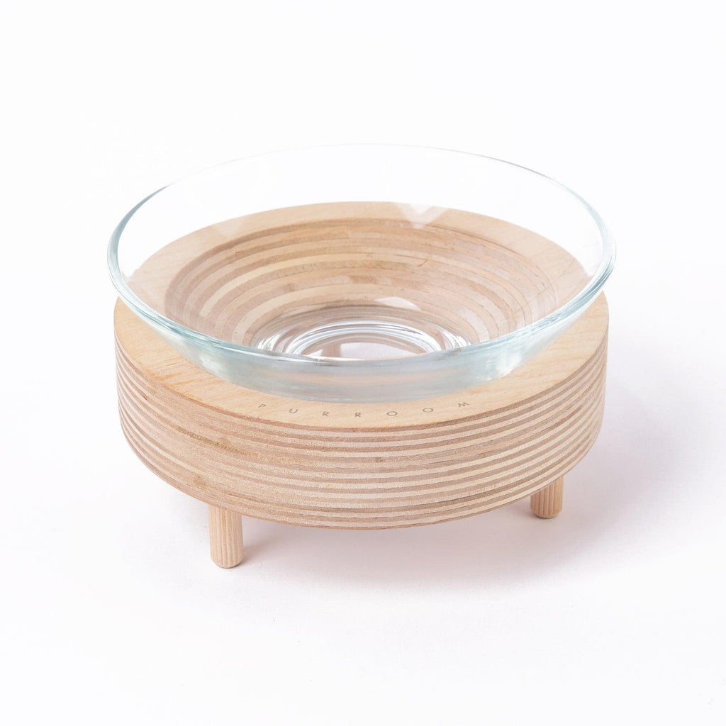 PURROOM Premium Glass Pet Bowl (Wood Stand) - Sparklet