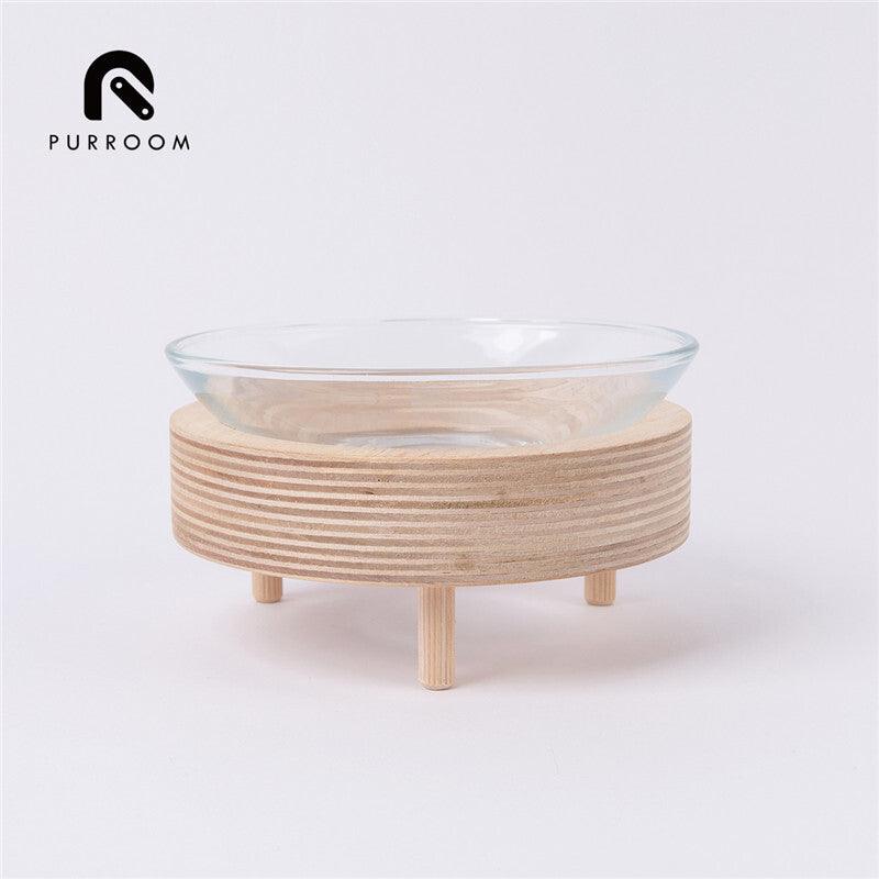 PURROOM Premium Glass Pet Bowl (Wood Stand) - Sparklet