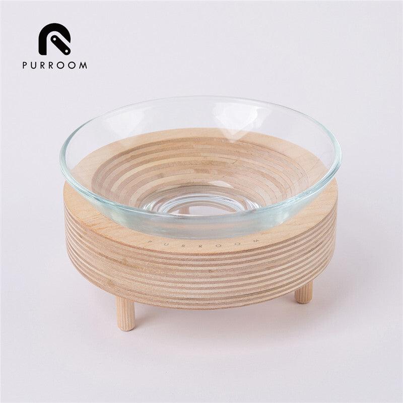 PURROOM Premium Glass Pet Bowl (Wood Stand) - Sparklet