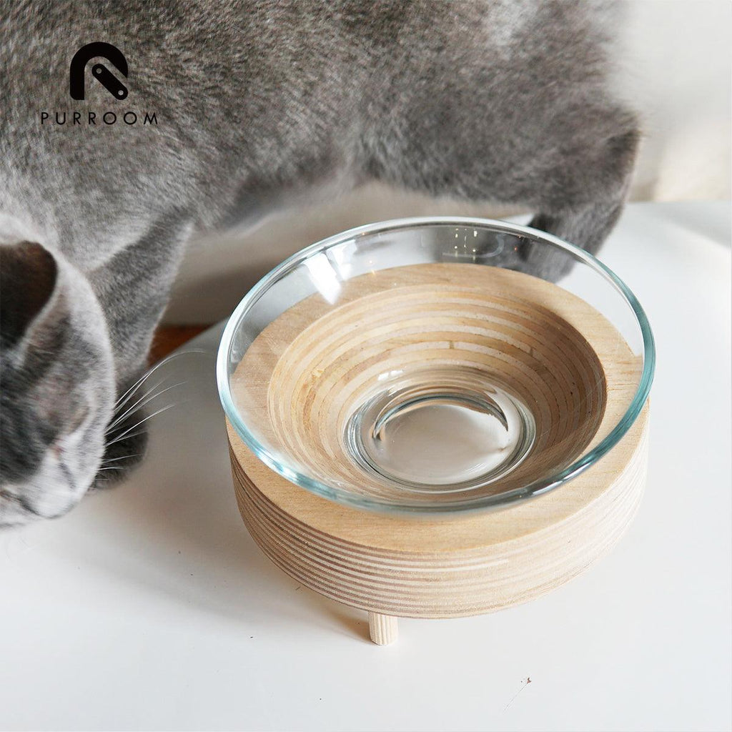 PURROOM Premium Glass Pet Bowl (Wood Stand) - Sparklet